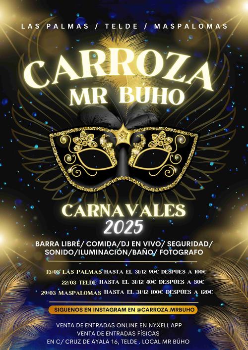 Sábado 22 · Marzo 🚚🎭 Carroza Telde · Mr. Búho